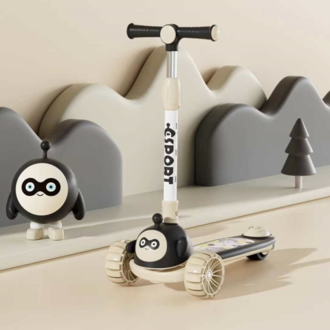 Trotinete pentru copii - Trotineta copii C Sport 807 Negru, pliabila, lumini LED si muzica, 3 roti, 3-8 ani