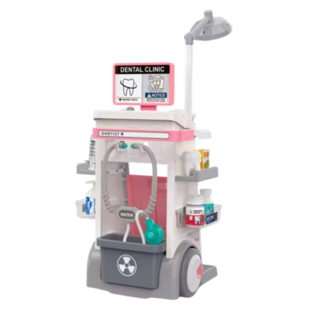 Jocuri si Jucarii - Set carucior medical Doctor Dentist cu maxilar interactiv, lumini si 26 accesorii, roz, +4 ani