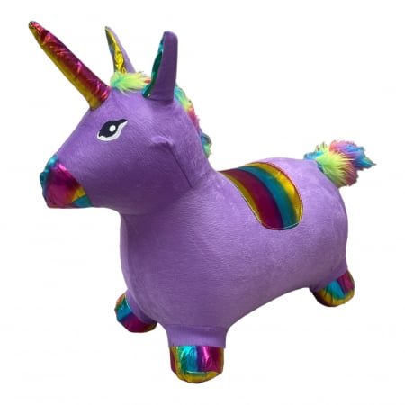 Jucarii interactive - Unicorn gonflabil cu husa de plus, cu sunete si lumini, mov