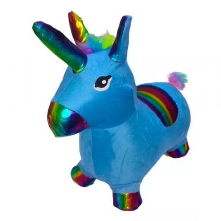 Jucarii interactive - Unicorn gonflabil cu husa de plus, cu sunete si lumini, bleu