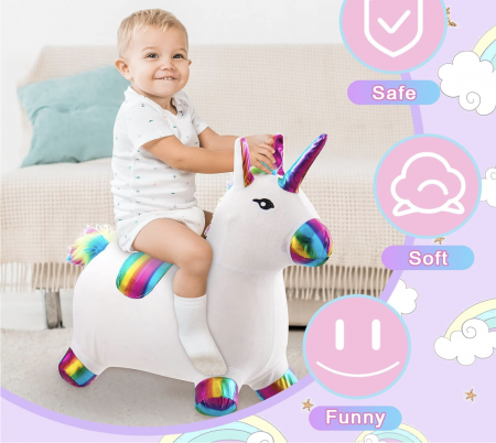 Unicorn gonflabil cu husa de plus, cu sunete si lumini, alb Jucarii educative si interactive - Unicorn gonflabil cu husa de plus, cu sunete si lumini, alb