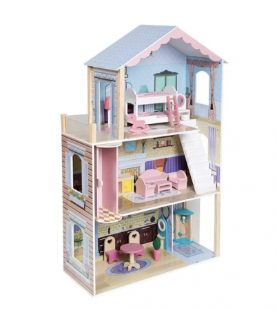 Vila pentru papusi cu 4 camere, mobilier si 14 accesorii, din lemn [2]