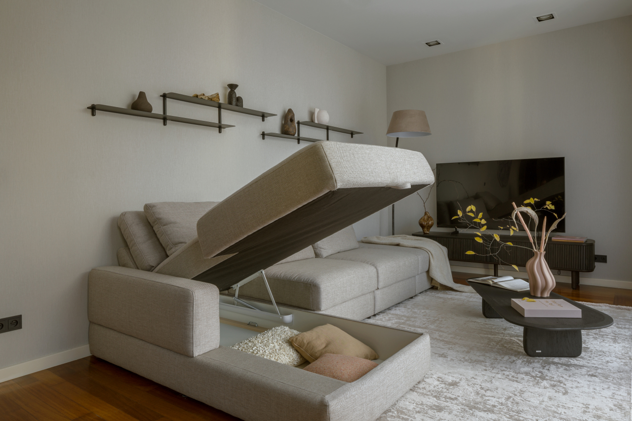 Colțar modular Aria U extensibil cu ladă de depozitare în stofă premium [9]
