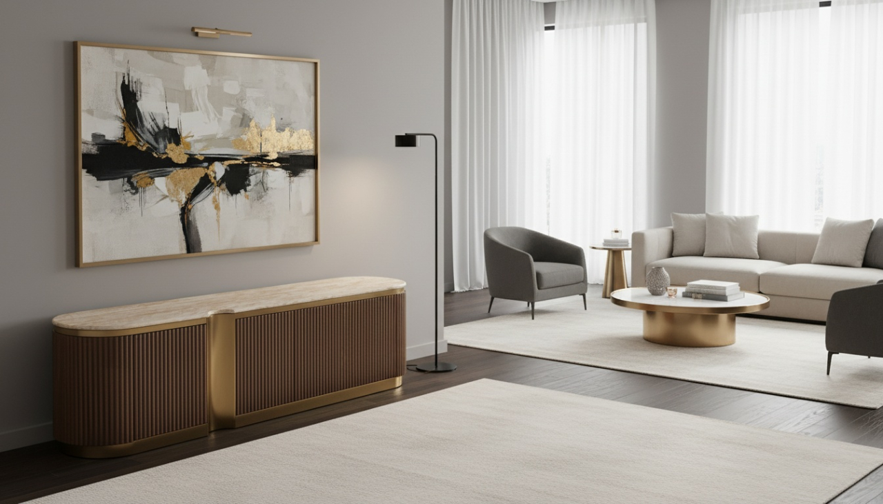 Comoda TV Stilig 916D cu blat de travertin natural [7]