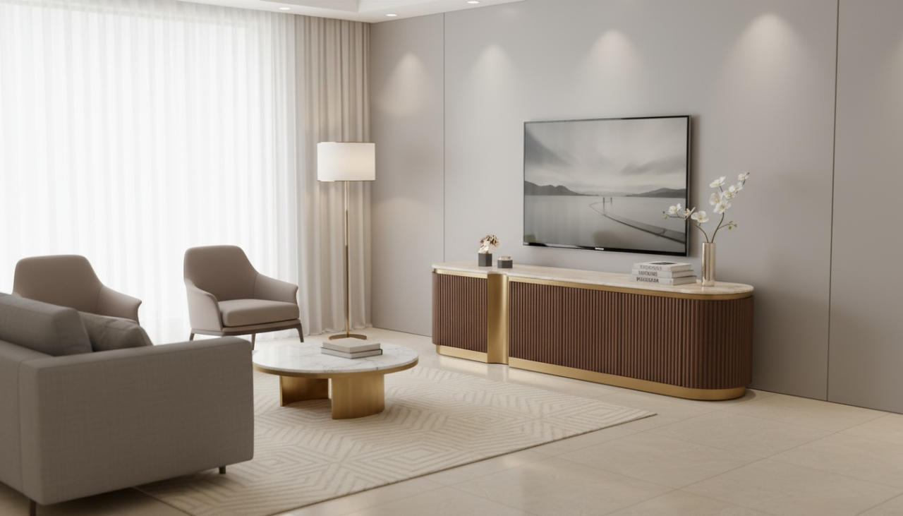 Comoda TV Stilig 916D cu blat de travertin natural [6]