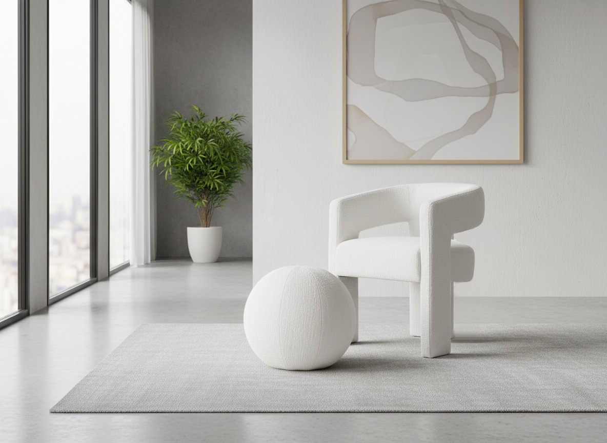 Set Scaun Leith Tapitat si Taburet Alb [14]