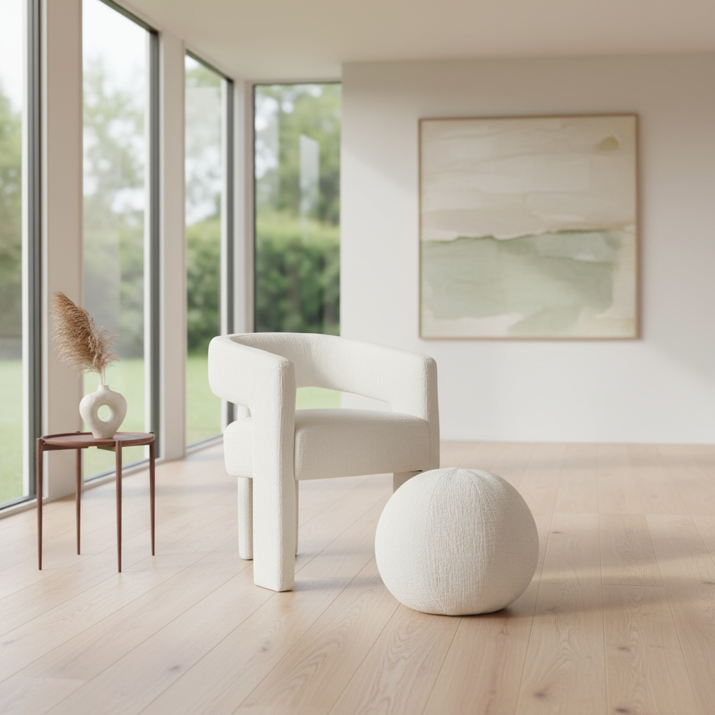 Set Scaun Leith Tapitat si Taburet Alb [2]