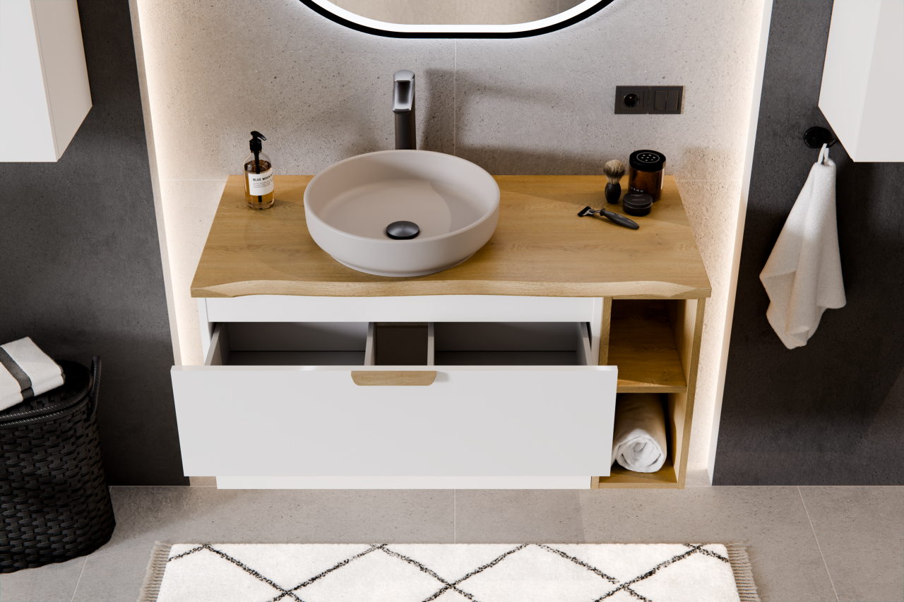 Set Baie Aster White 100 cm cu Oglinda LED [2]