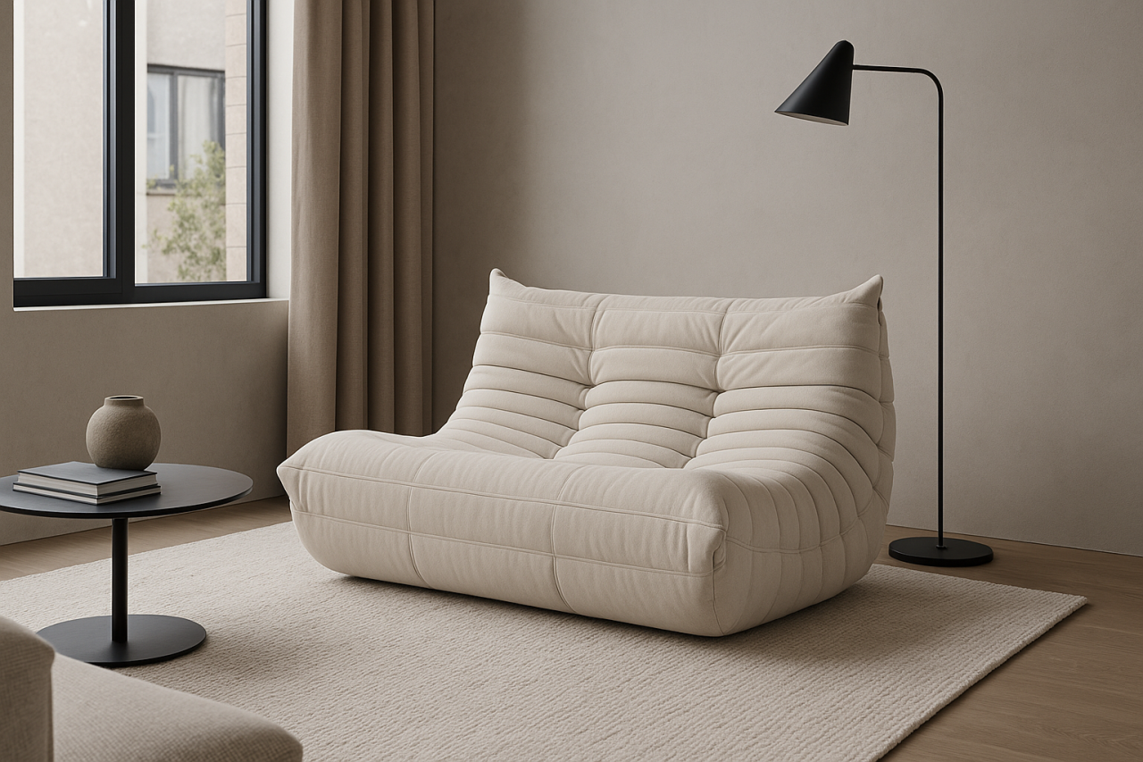 Canapea Nua si Taburet Bej Deschis [12]