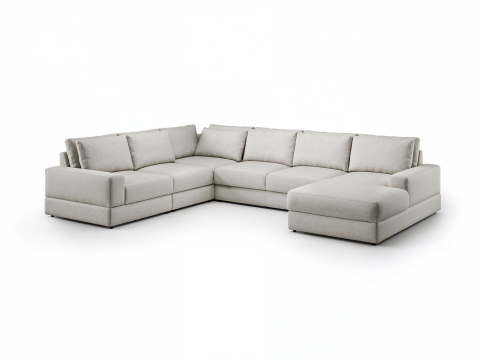 Canapele - Colțar modular Aria U extensibil cu ladă de depozitare în stofă premium