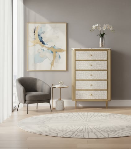 Colectii Armonia - Comoda Stilig 911 Aurie cu 5 Sertare