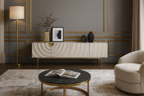 Comode TV - Comoda TV Stilig 320 Alb-Ecru