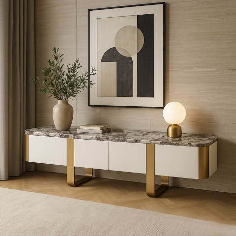 Comode TV - Comoda TV Stilig 922 Alb-Ecru