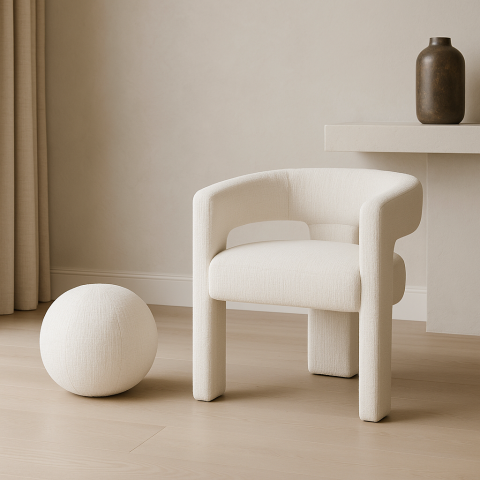 Set Scaun Leith Tapitat si Taburet Alb [12]