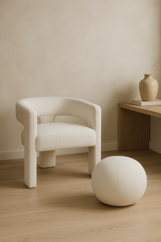 Set Scaun Leith Tapitat si Taburet Alb [11]