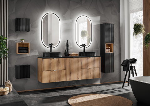 Baie - Set Baie Nova Oak & Black 160 cm cu Cos pentru Rufe