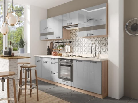 Bucatarie - Set Mobila Bucatarie Favorit Gri 260 cm