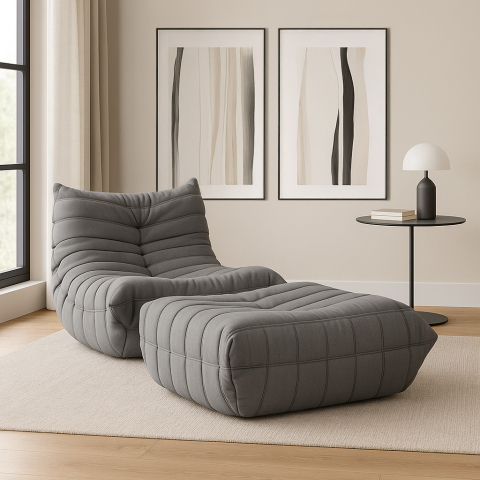 Scaune - Sezlong Nua si Taburet Gri