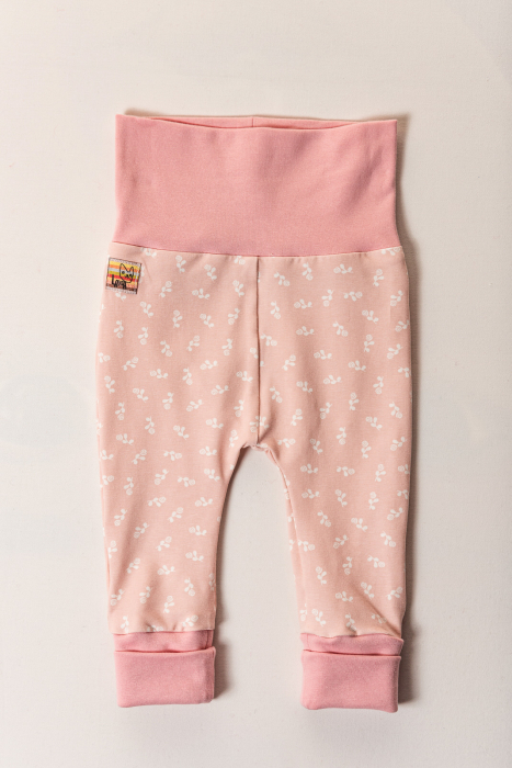 Costum pentru bebeluși din bumbac organic alb-roz cu floricele [3]