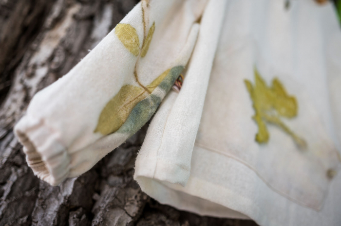 Cămașă din borangic cu buzunar și mâneci imprimate cu plante-ecoprint, pentru fete, 6 ani [7]