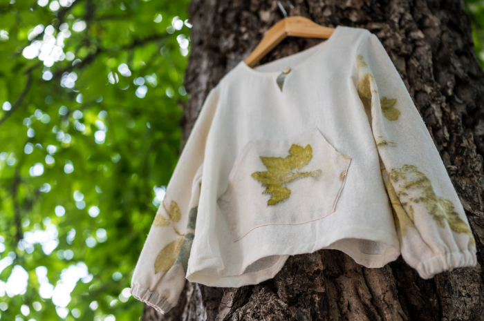 Cămașă din borangic cu buzunar și mâneci imprimate cu plante-ecoprint, pentru fete, 6 ani [4]