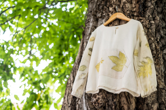 Cămașă din borangic cu buzunar și mâneci imprimate cu plante-ecoprint, pentru copii, 7 ani [2]