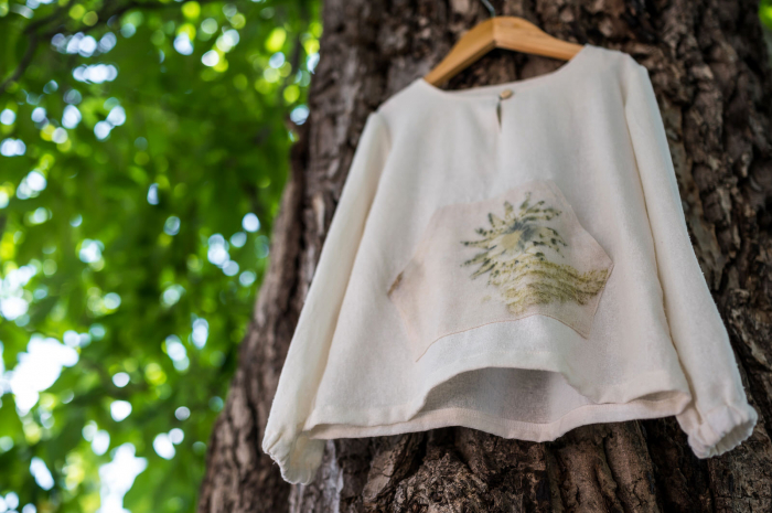 Cămașă din borangic cu buzunar imprimat cu plante-ecoprint, pentru copii, 6 ani [2]