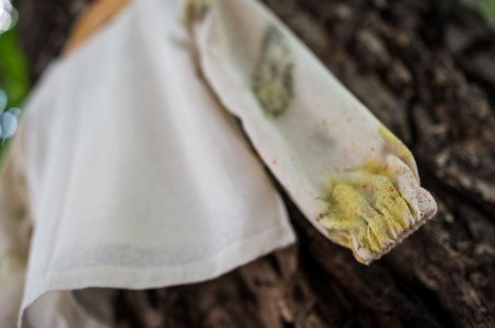 Cămașă din borangic cu buzunar frontal și mâneci imprimate cu plante-ecoprint, pentru bebeluși, M86 [7]