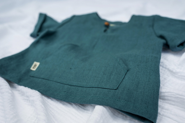 Cămașă din in verde-turquoise, pentru băieți [3]