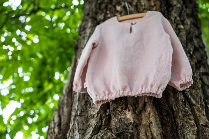 Cămașă din țesătură de cânepă și bumbac old rose, pentru bebeluși [2]