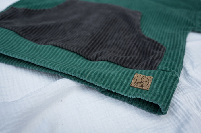Hanorac din velur reiat organic turquoise cu buzunar frontal gri, pentru băieți, 7 ani, M 122 [2]