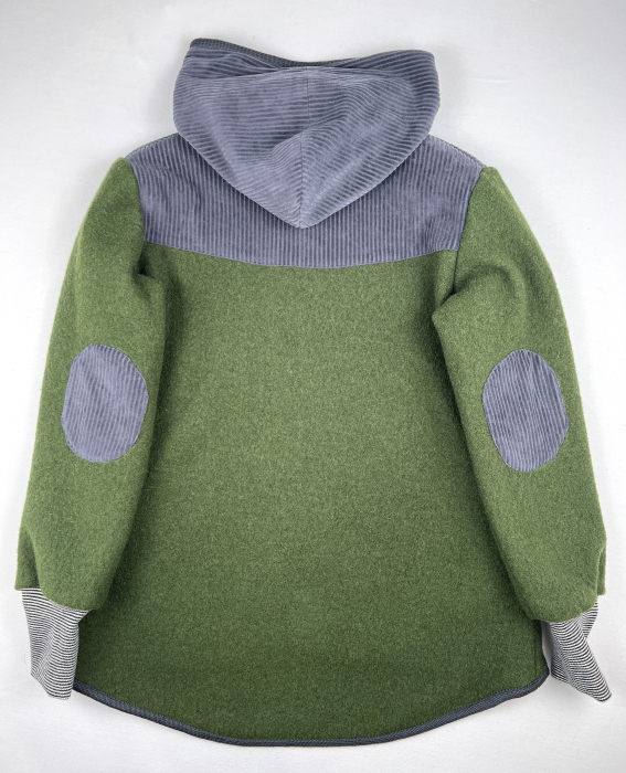 Jachetă din lână fiartă olive și velur din bumbac organic, pentru copii, 12 ani [5]