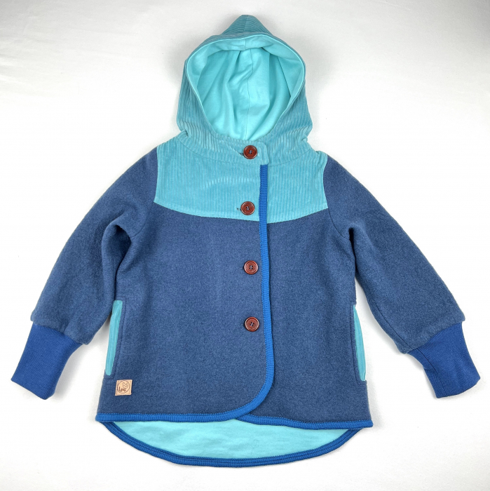 Jachetă din lână merinos fiartă bleumarin și velur din bumbac organic, pentru copii, 6 ani [2]