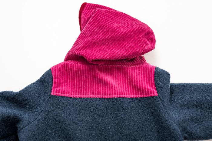 Jachetă din lână merinos fiartă navy și velur din bumbac organic vișiniu, pentru copii [6]