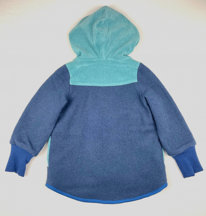 Jachetă din lână merinos fiartă bleumarin și velur din bumbac organic, pentru copii, 6 ani [7]