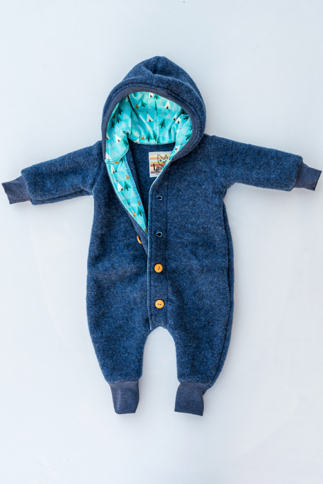 Overall din Fleece de lână merinos organică albastru, pentru bebeluși [3]