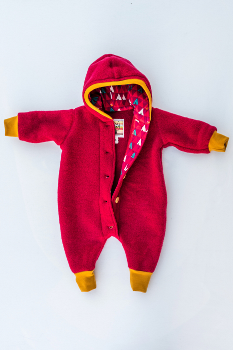 Overall pentru bebeluși din Fleece de lână merinos organică roșu [5]