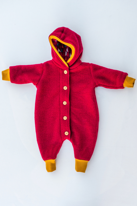 Overall pentru bebeluși din Fleece de lână merinos organică roșu [4]