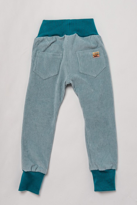 Pantaloni din velur reiat organic bleu, pentru copii [2]