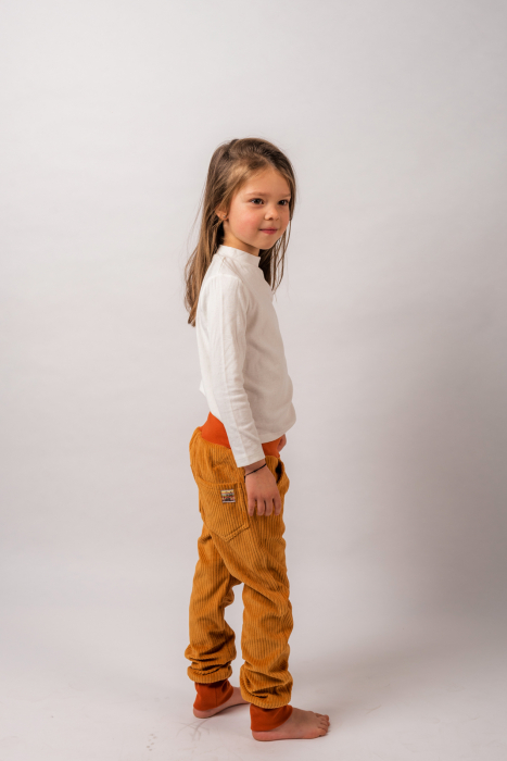 Pantaloni din velur reiat organic portocaliu, pentru copii [2]