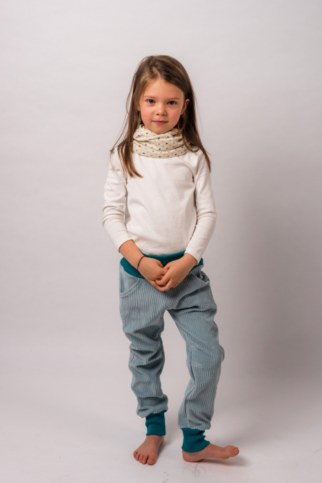 Pantaloni din velur reiat organic bleu, pentru copii [6]