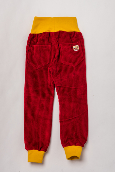 Pantaloni din velur reiat organic roșu, pentru fete [2]