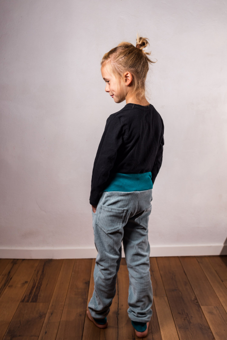 Pantaloni din velur reiat organic bleu, pentru copii [5]