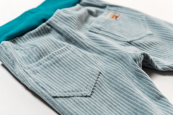 Pantaloni din velur reiat organic bleu, pentru copii [3]