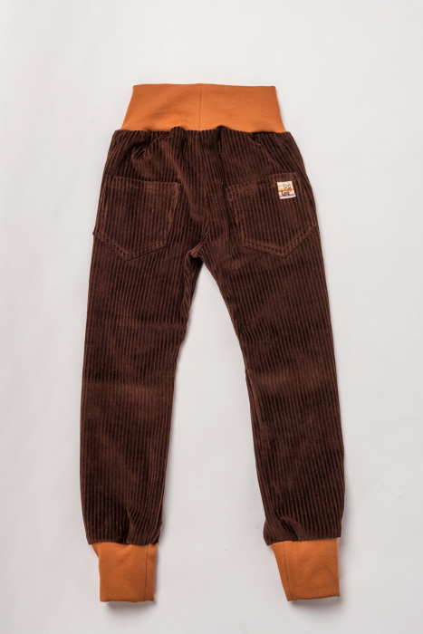 Pantaloni din velur reiat organic maro, pentru copii [2]