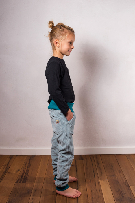 Pantaloni din velur reiat organic bleu, pentru copii [4]