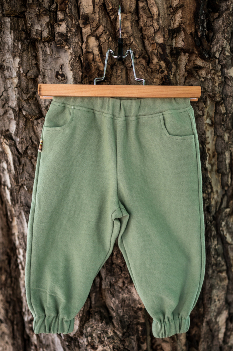 Pantaloni lungi din bumbac Varvara verde, pentru bebeluși [2]