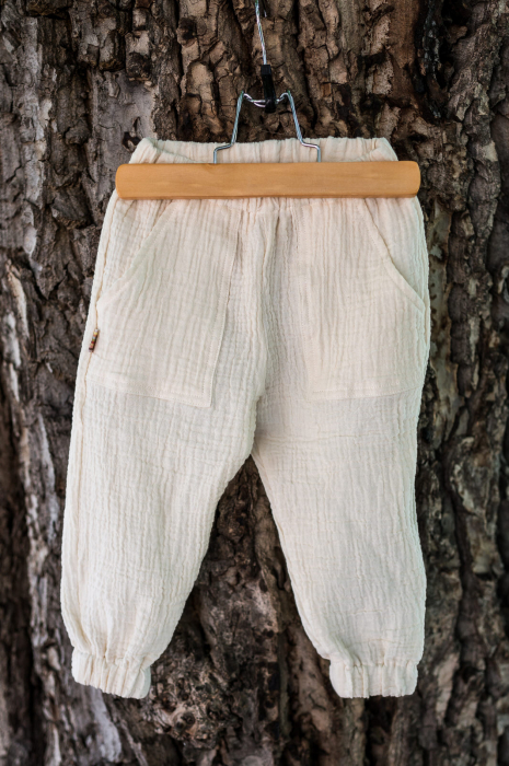 Pantaloni lungi din muselină natur de bumbac organic, pentru bebeluși [2]
