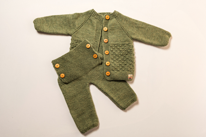 Pantaloni tricotați din lână merinos verde, pentru bebeluși, 12 luni [6]