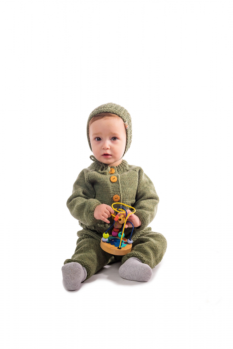 Pulover tricotat handmade din lână merinos verde, pentru bebeluși, 12 luni [6]